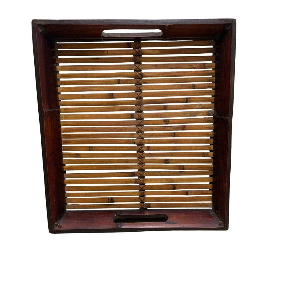 Vintage Rectangular Bamboo Wood Serving Tray Decor MCM‎